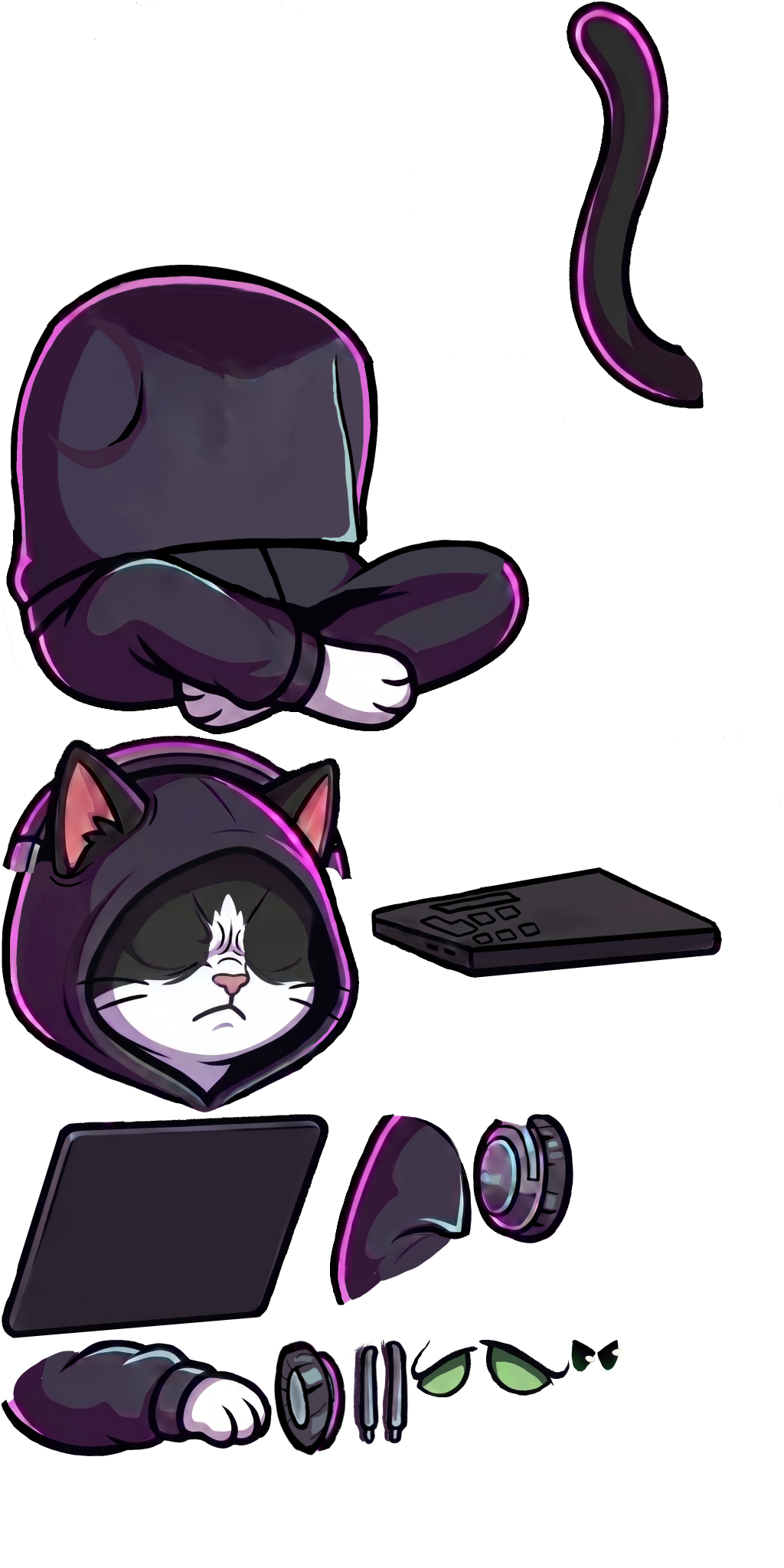 The 15 parts of the cat packed onto one atlas page